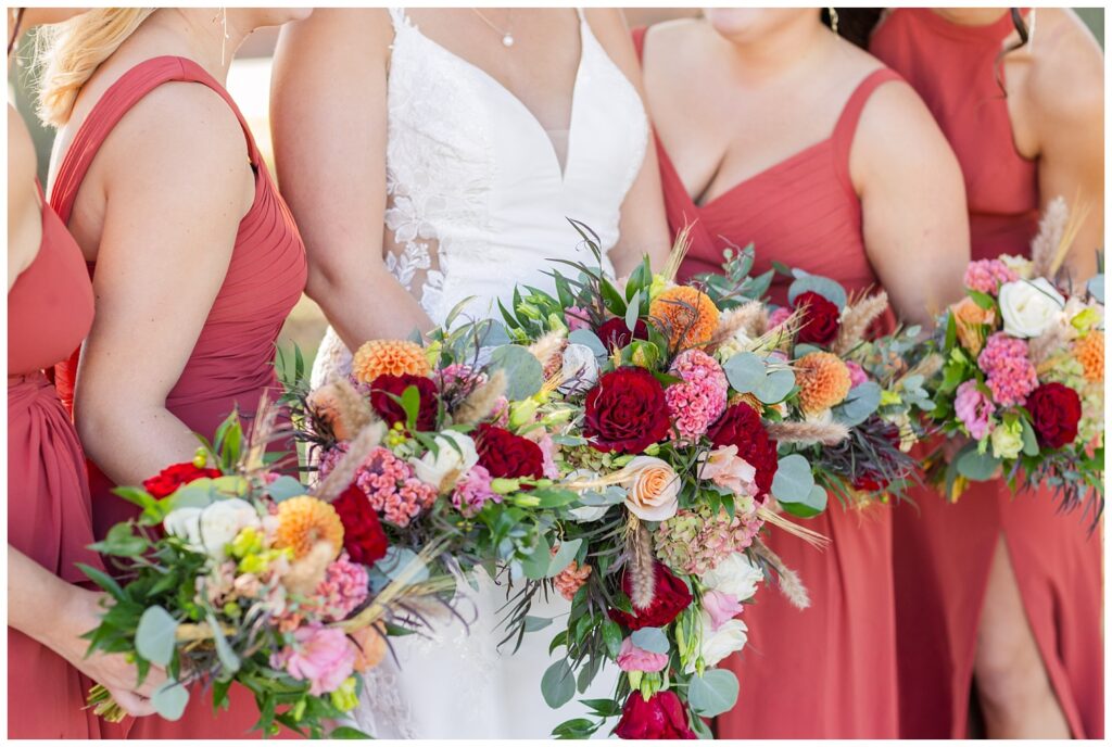 close up detail of the bridesmaids' bouquets in Norwalk, Ohio