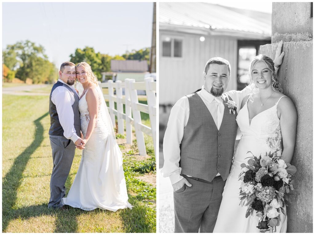 couples portraits with the bride and groom at the groom's dairy farm