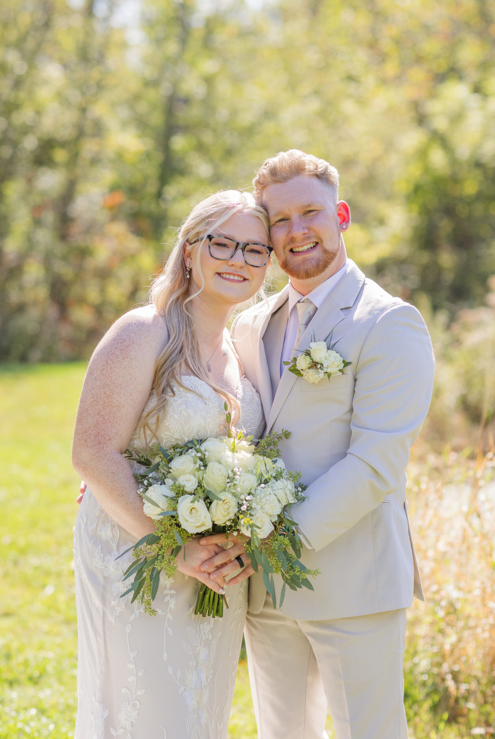 bride and groom posing together at Bradner Preserve