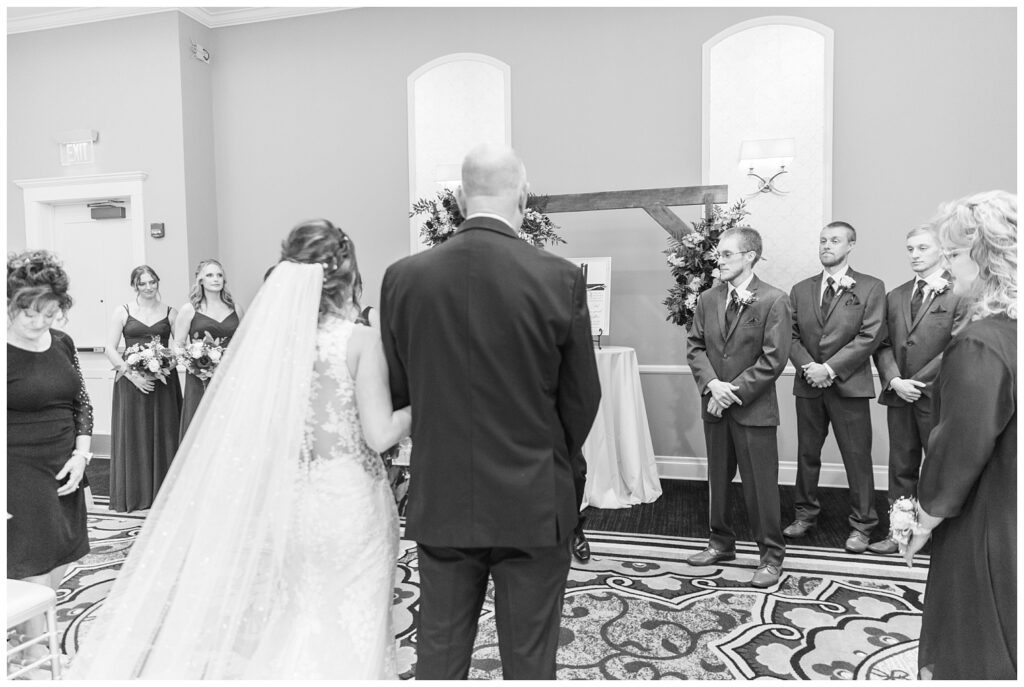 bride and her dad at the altar for fall wedding ceremony in northwest Ohio