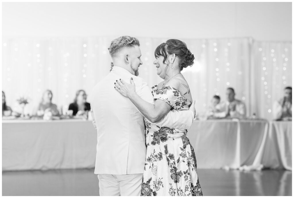 groom having a first dance with his mom during wedding reception in Fostoria, Ohio