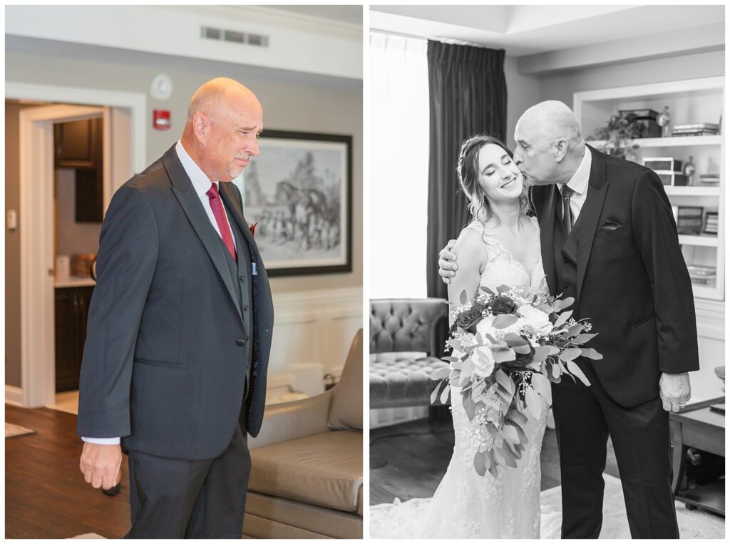 first look between the bride and her dad at Findlay, Ohio wedding