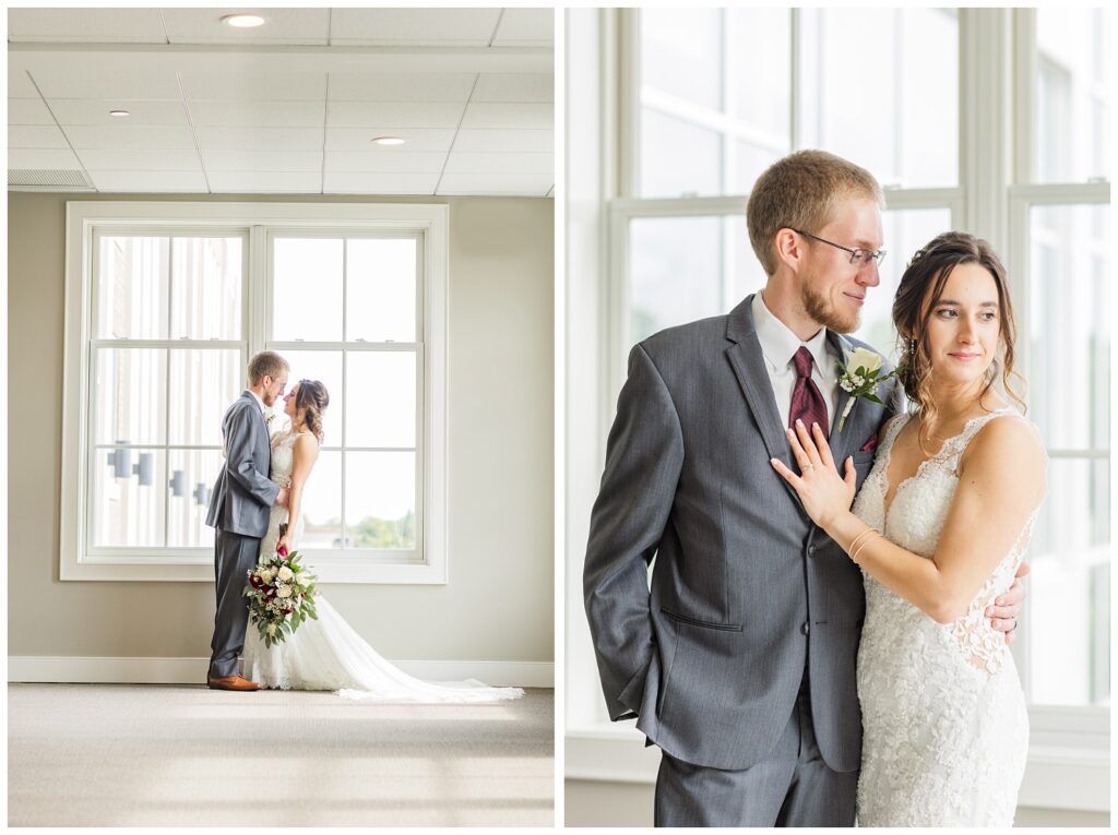 bride and groom posing in front of a Findlay, Ohio wedding photographer