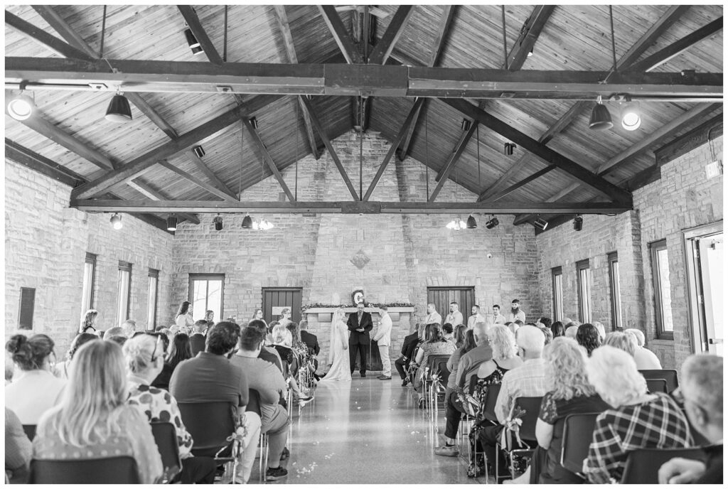 full wide portrait of wedding ceremony at Otsego Park in Bowling Green, Ohio