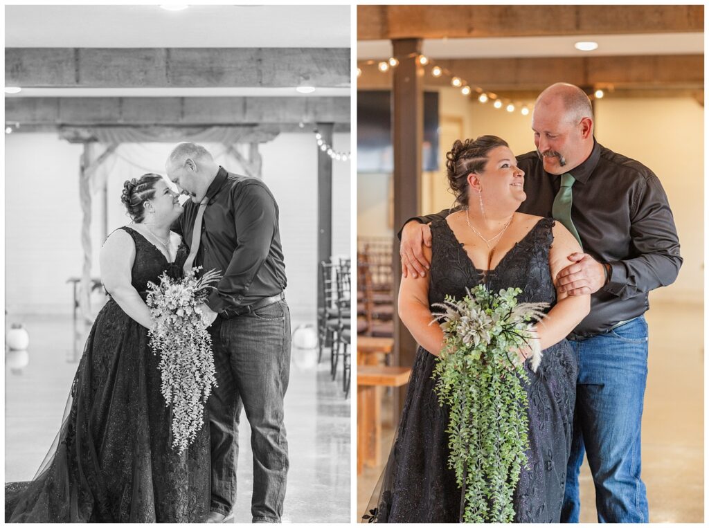 bride and groom portraits inside the chapel at Pickwick Place in Bucyrus, Ohio