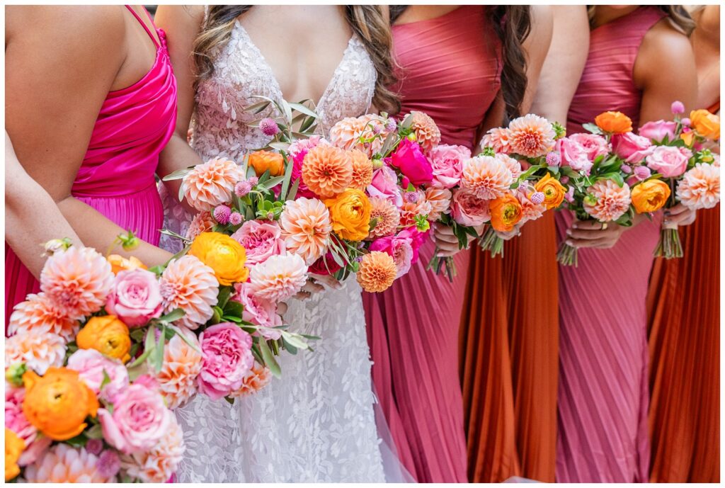 close up detail of the bridesmaids' bouquets for fall wedding at the Arcade