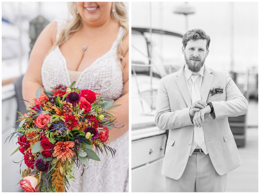 groom checking his watch on the gangway at the Sandusky Yacht Club