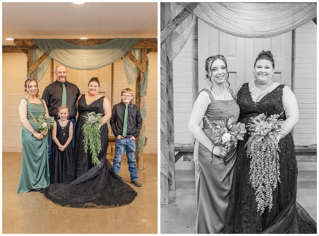 bride posing with her oldest daughter at ceremony site at Pickwick Place