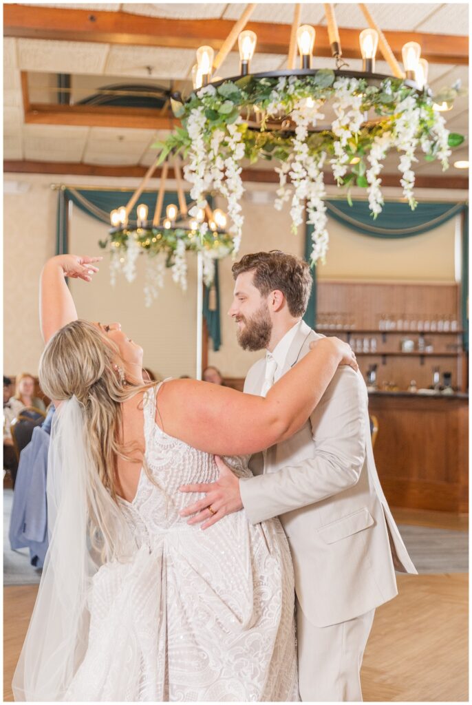 bride and groom having their first dance at the Sandusky Yacht Club in Ohio 