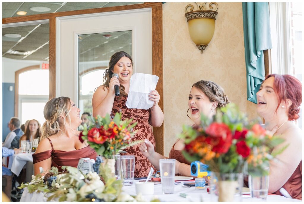 bride's maid of honor giving a speech at the reception in Sandusky, Ohio