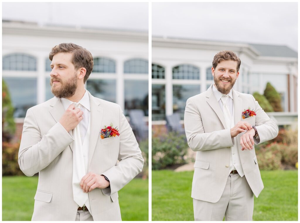 groom portraits outside at the Sandusky Yacht Club in Ohio