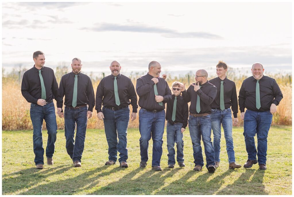 groomsmen walking and laughing together before the ceremony in Bucyrus, Ohio