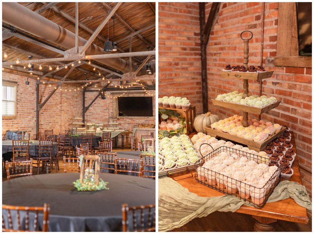 dessert table filled with different kinds of cupcakes for fall reception in Ohio