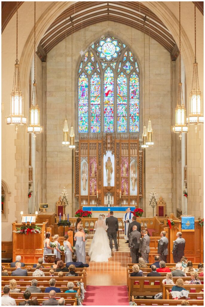 full shot of the church during winter ceremony in Fremont, Ohio