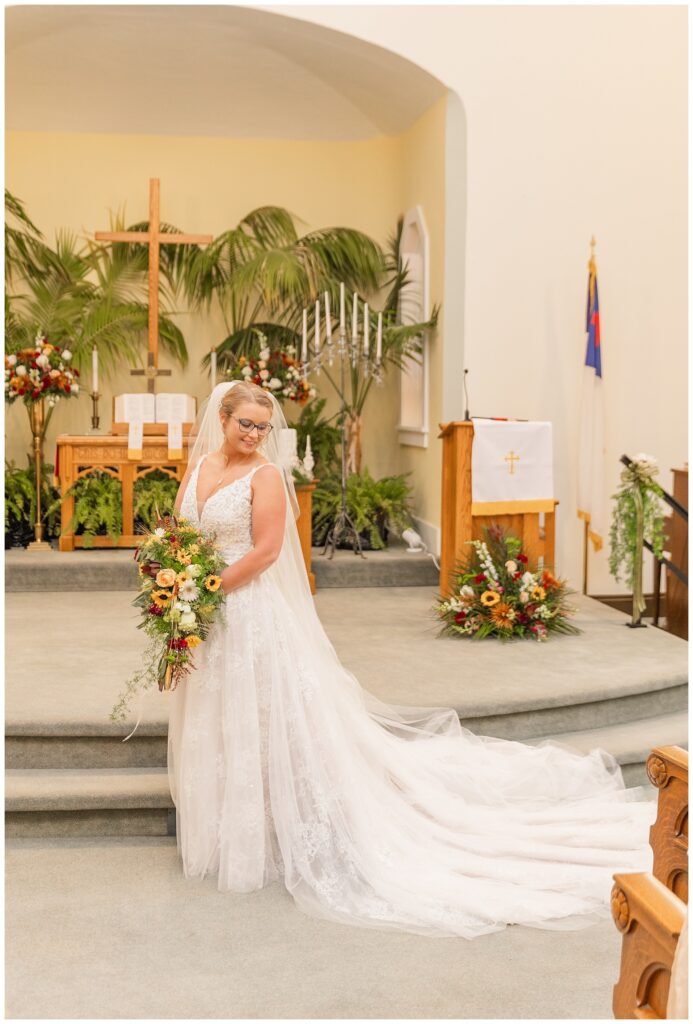 bridal portraits in the church before wedding in Monroeville, OH