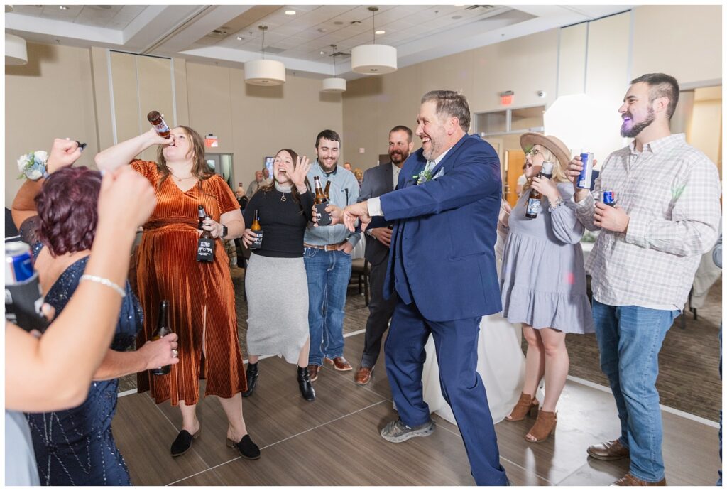 bride's dad on the dance floor at Neeley Center wedding reception in Fremont, Ohio