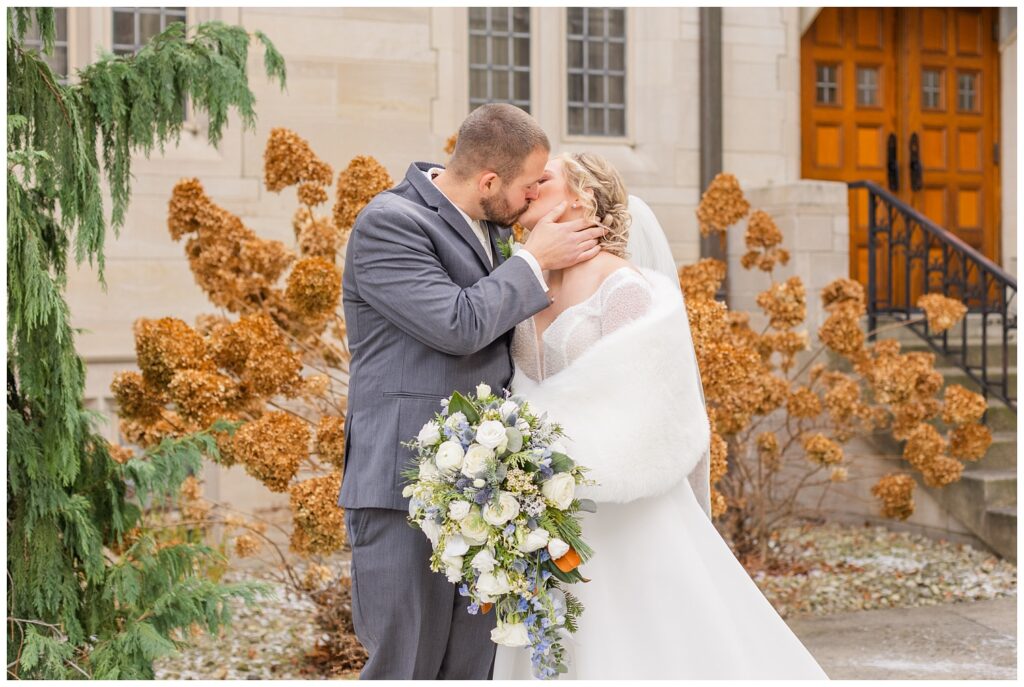 Fremont, Ohio bride and groom ceremony portraits outside the church