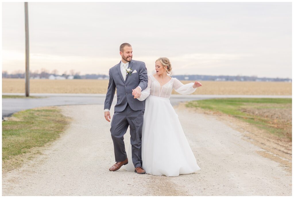 Fremont, Ohio wedding photographer at the bride's family farm in winter