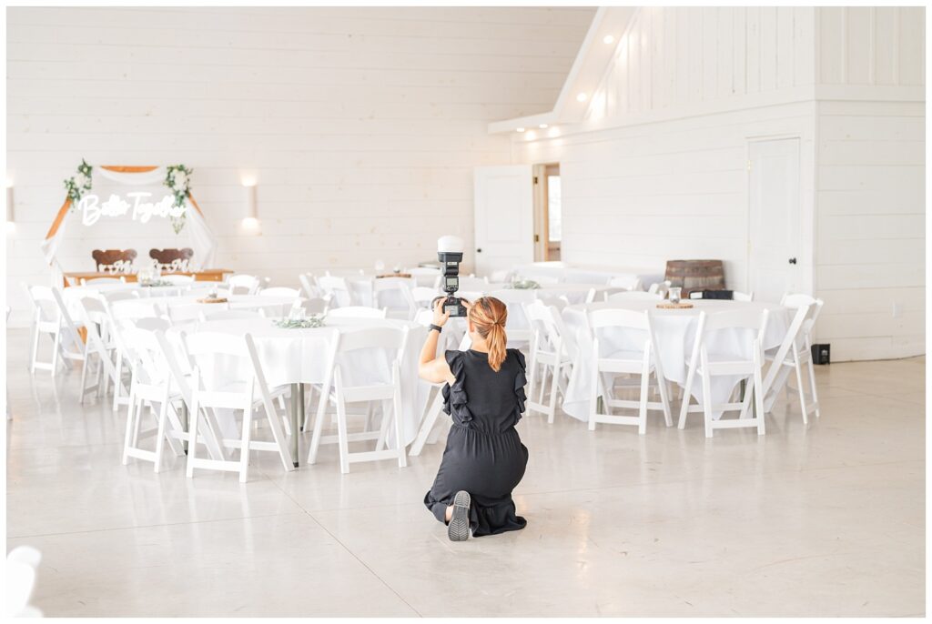 Fremont, Ohio wedding photographer taking pictures of a reception room