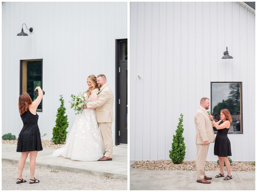 Tiffin, Ohio wedding photographer pinning the boutonniere on the groom