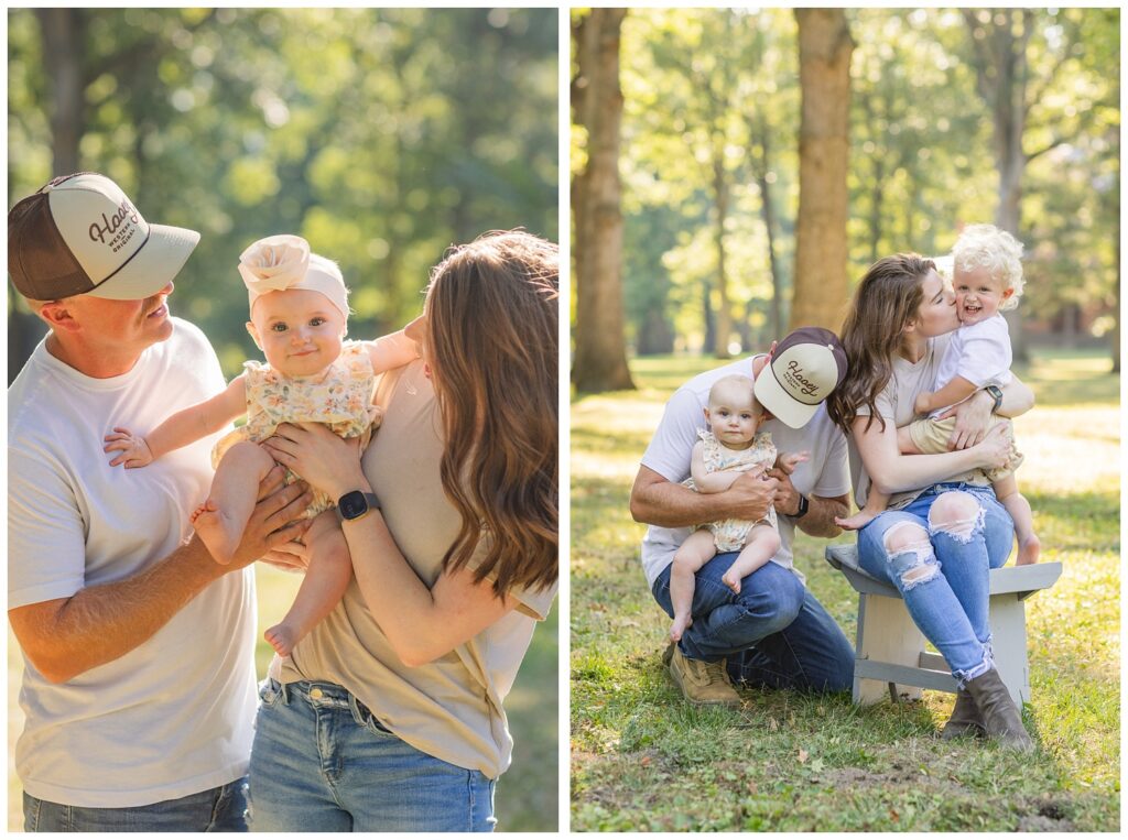 family session with two kids among trees with Fremont, Ohio wedding photographer