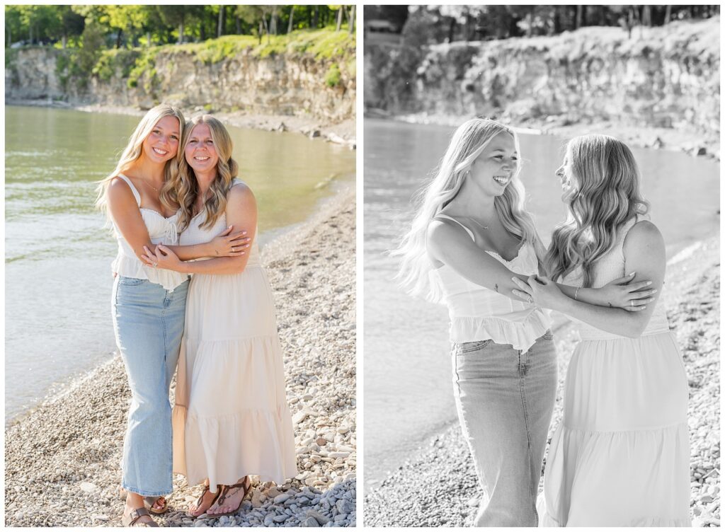mom and daughter hugging and laughing at South Bass Island family session