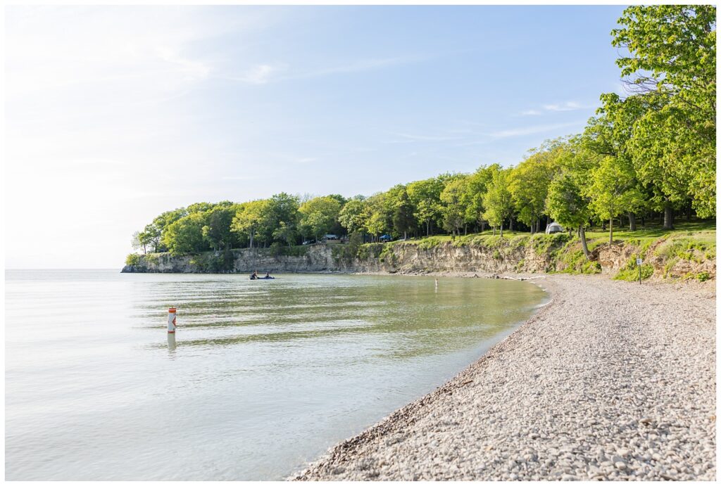 rocky beach with trees at South Bass Island at Lake Erie in Ohio