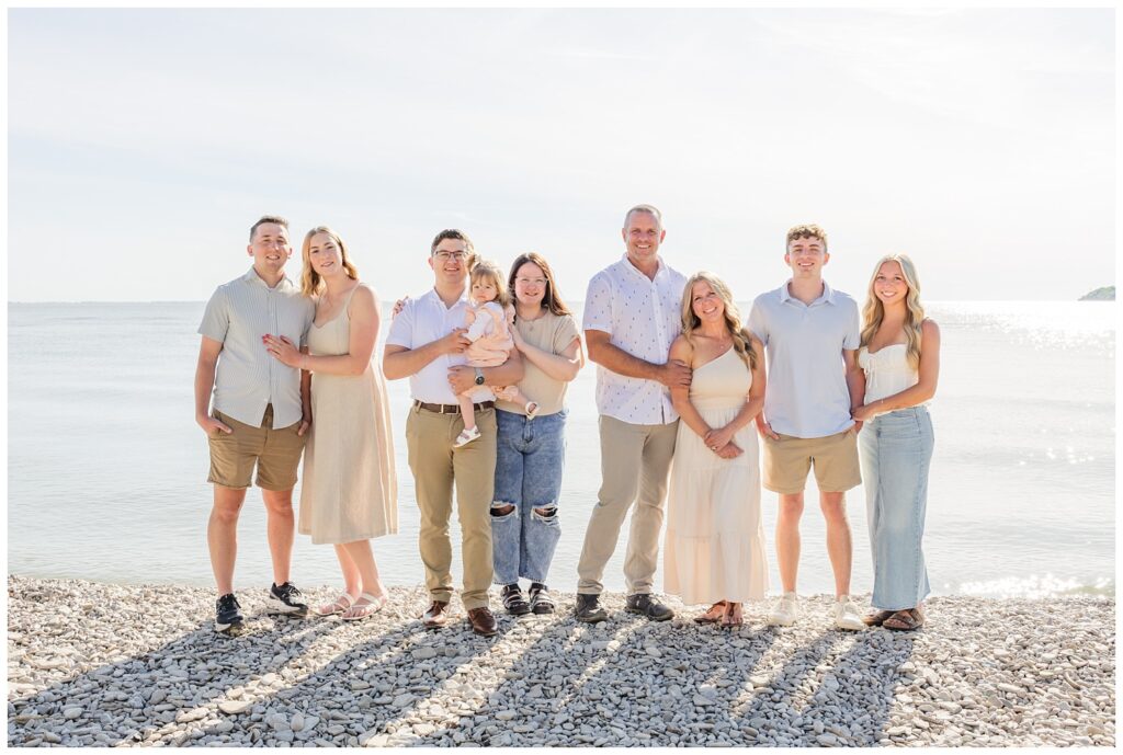 extended family session at the water at Lake Erie in Ohio