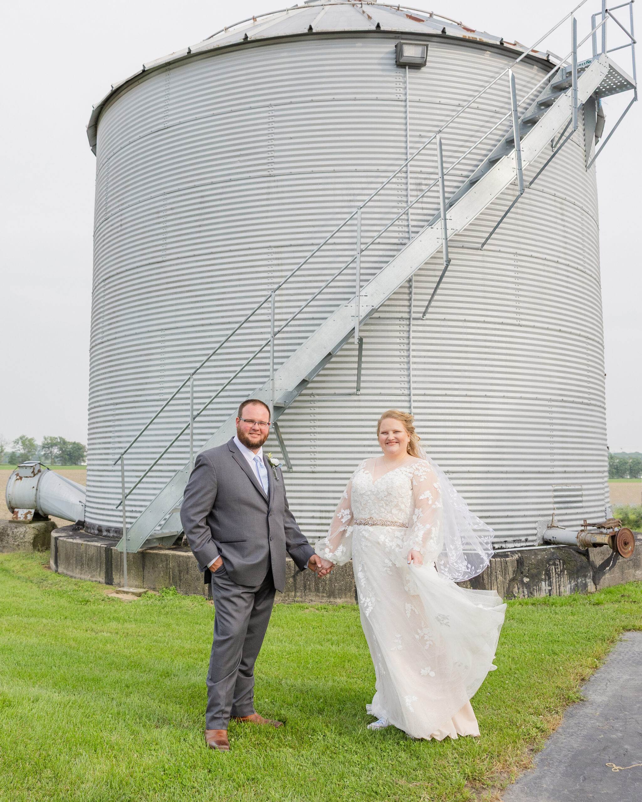 Family Farm Wedding with grain bins