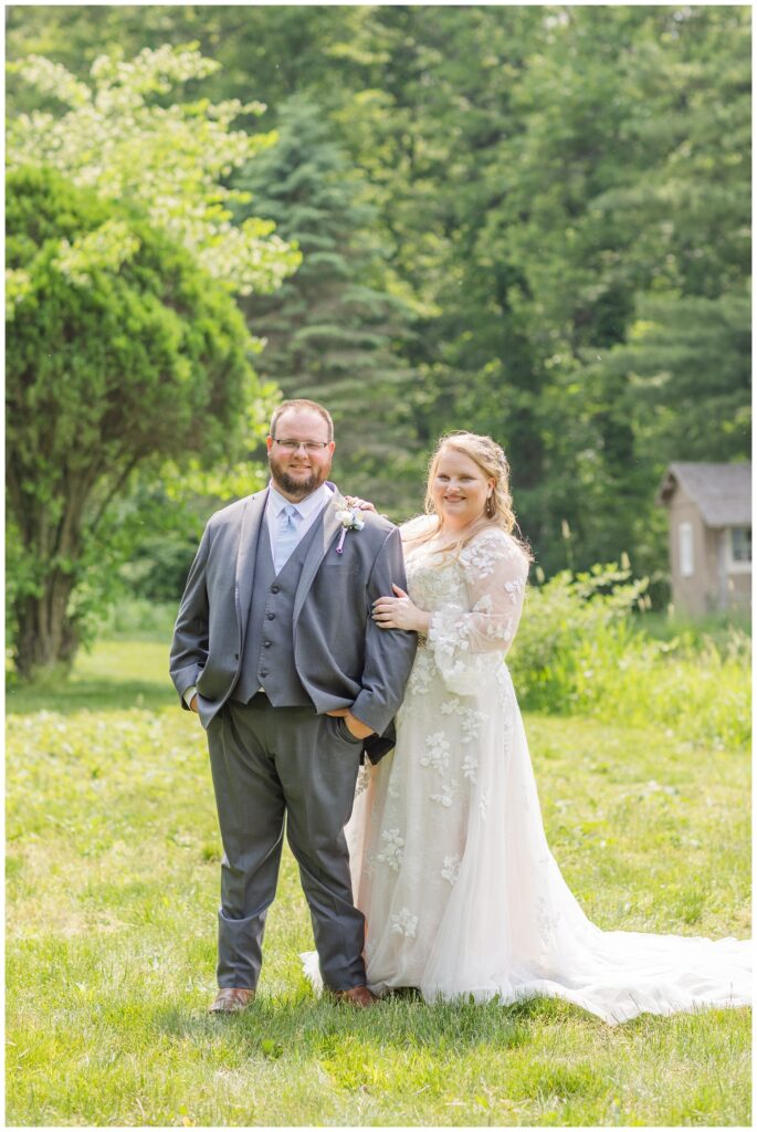 wedding couple smiling together for Bradner Preserve bride and groom portraits
