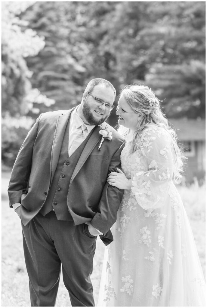wedding couple smiling together for Bradner Preserve bride and groom portraits