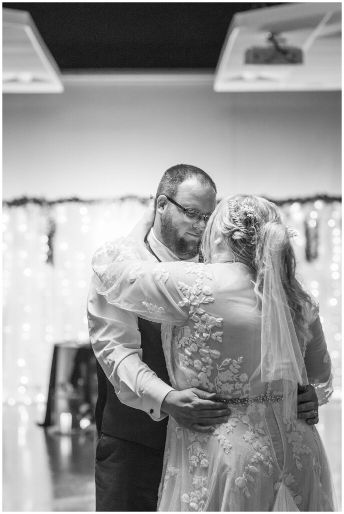 wedding couple having their first dance at Stacy's Place reception venue in Fostoria