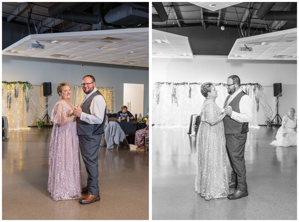 groom dancing with his mom during the wedding reception in Ohio