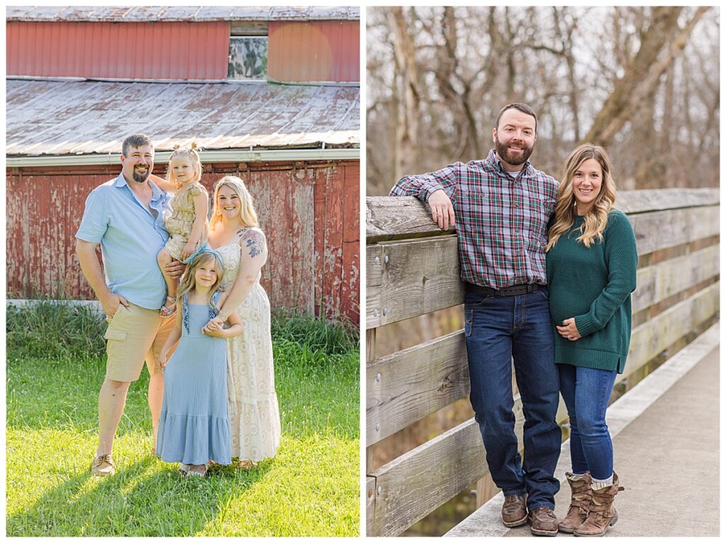 two family sessions with different outfit combinations in Fremont, Ohio