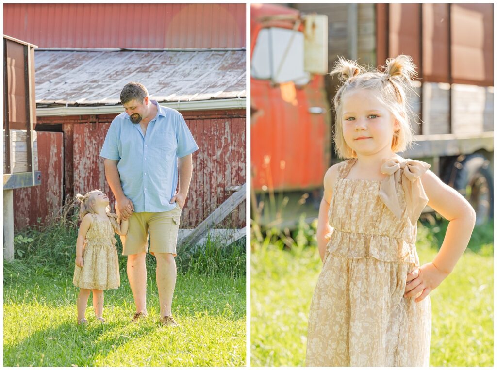 little girl holding her hands on her waist and standing in grass 