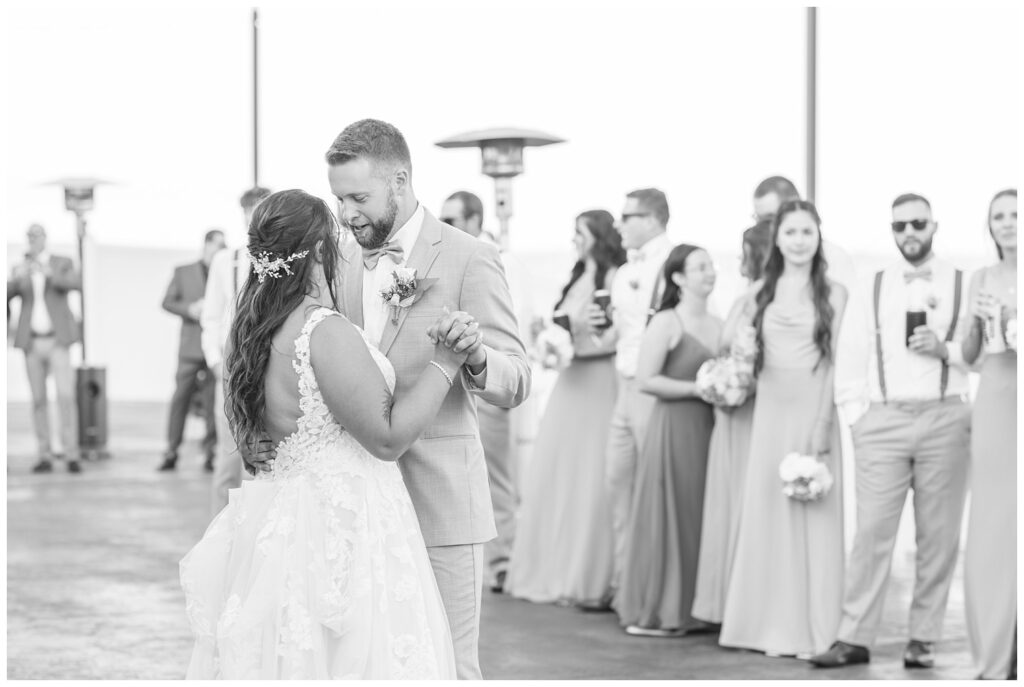 bride and groom dancing outside for wedding reception at Arlington Acres