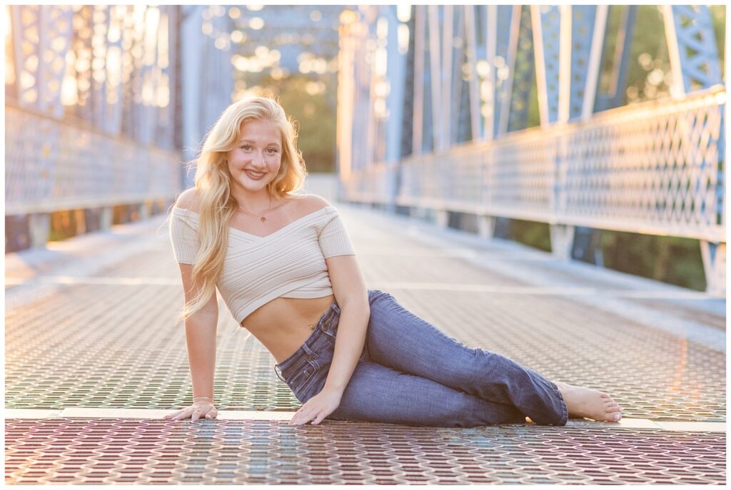 Tindall Bridge senior session at sunset in Fremont, Ohio