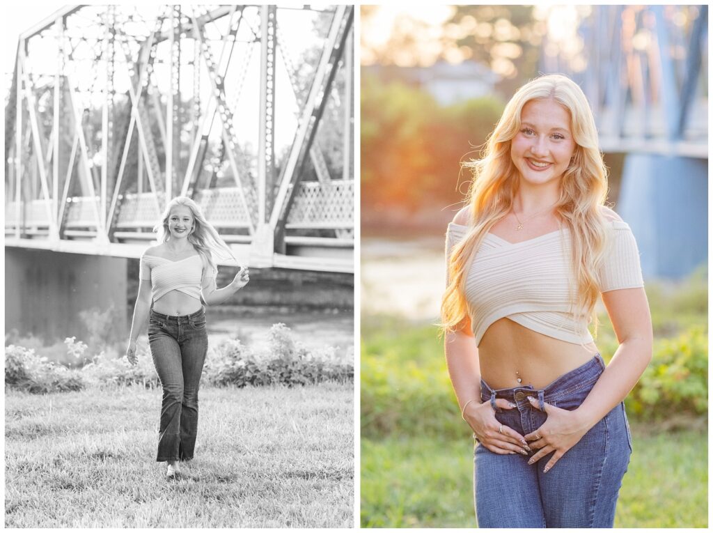 golden hour senior session near Tindall Bridge in Fremont, Ohio