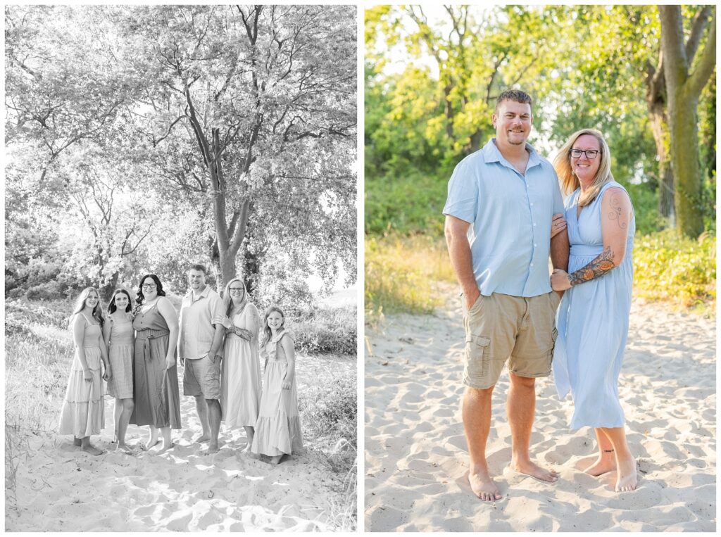 husband and wife posing together on the beach at East Harbor State Park in Sandusky, Ohio