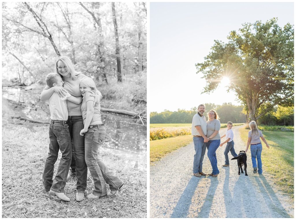 family posing on a gravel trail on their farm with Tiffin, Ohio photographer