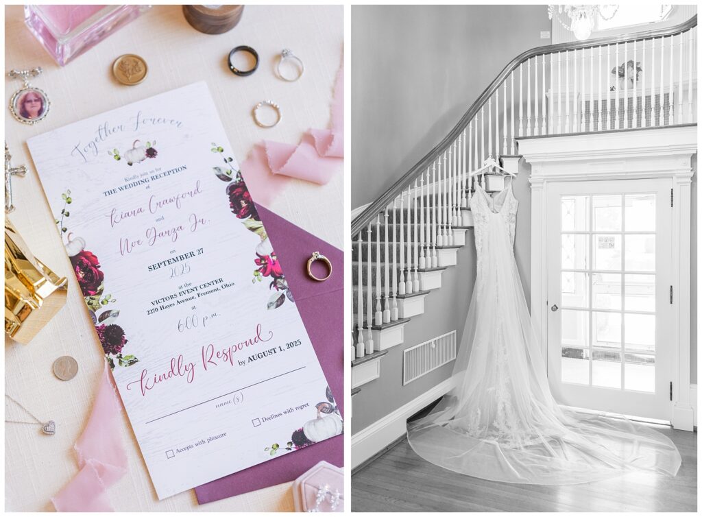 bride's wedding dress having from the staircase at the Christy House