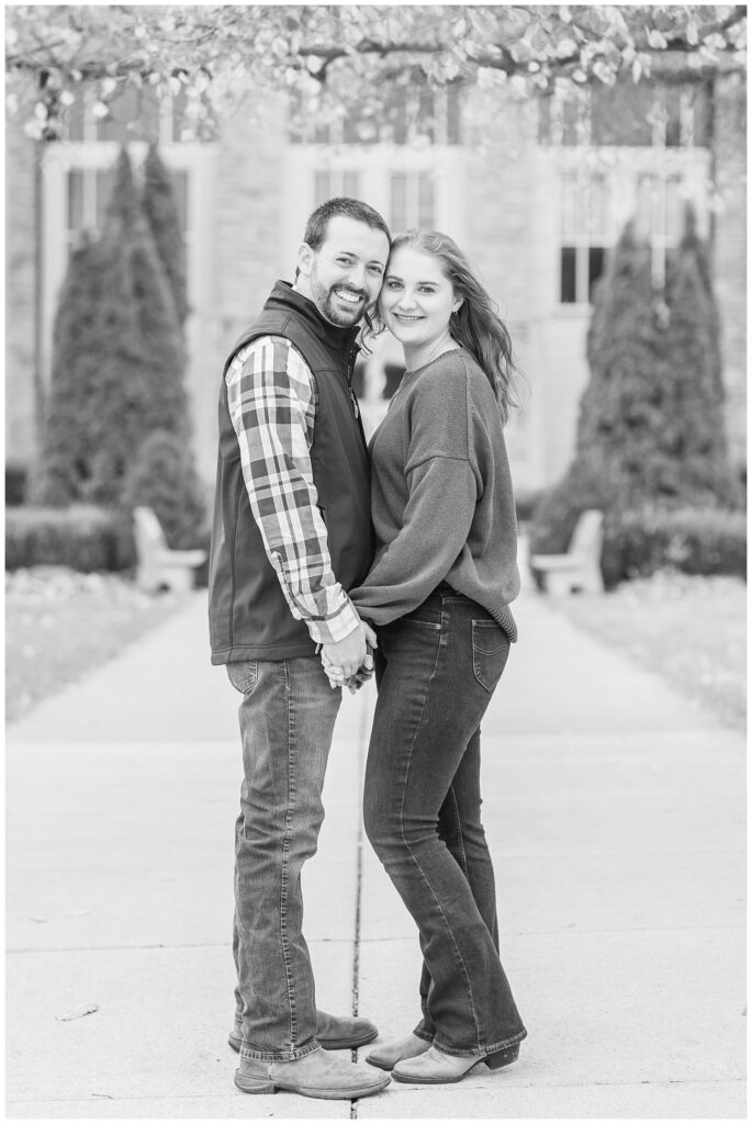 Tiffin, Ohio engagement session with couple on Heidelberg University's campus