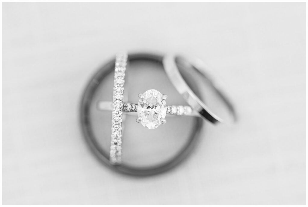 wedding rings stacked on each other at Octagon House venue in Tiffin, Ohio