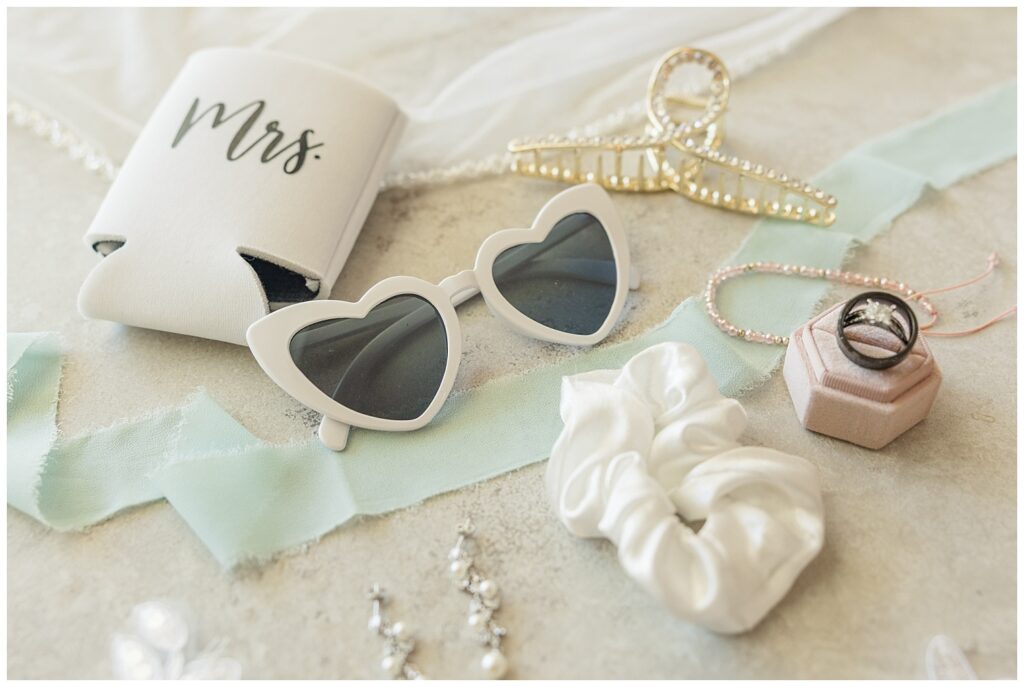 bridal details set up on the beach at Punta Cana resort wedding in the fall