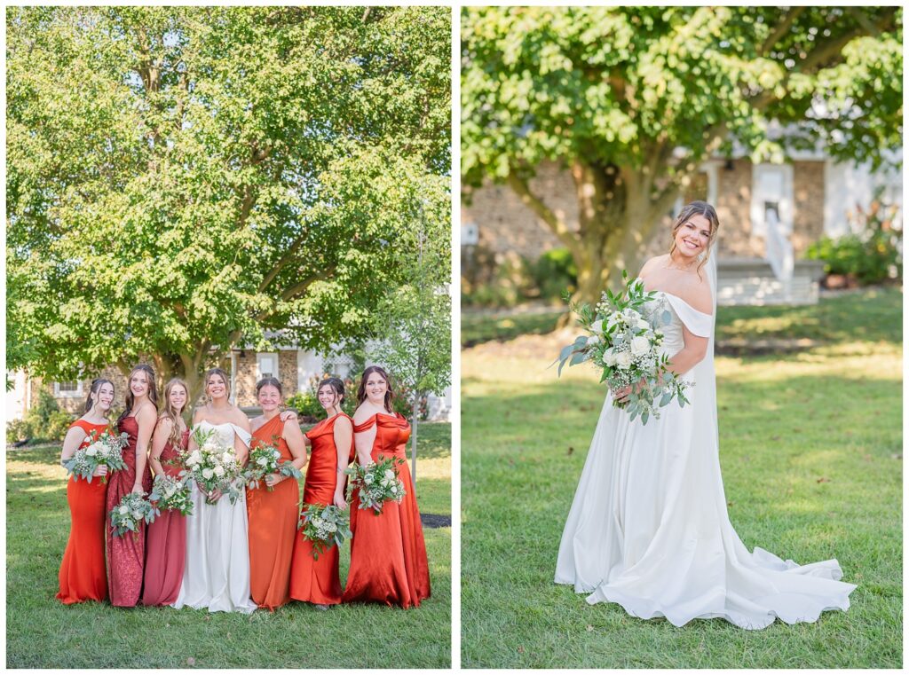 bride holding her bouquet and tilting to the side at the Octagon House