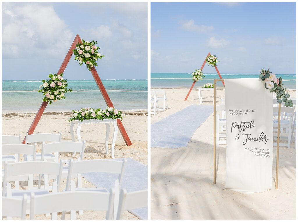 ceremony details on the beach for fall destination wedding at Punta Cana dream resort