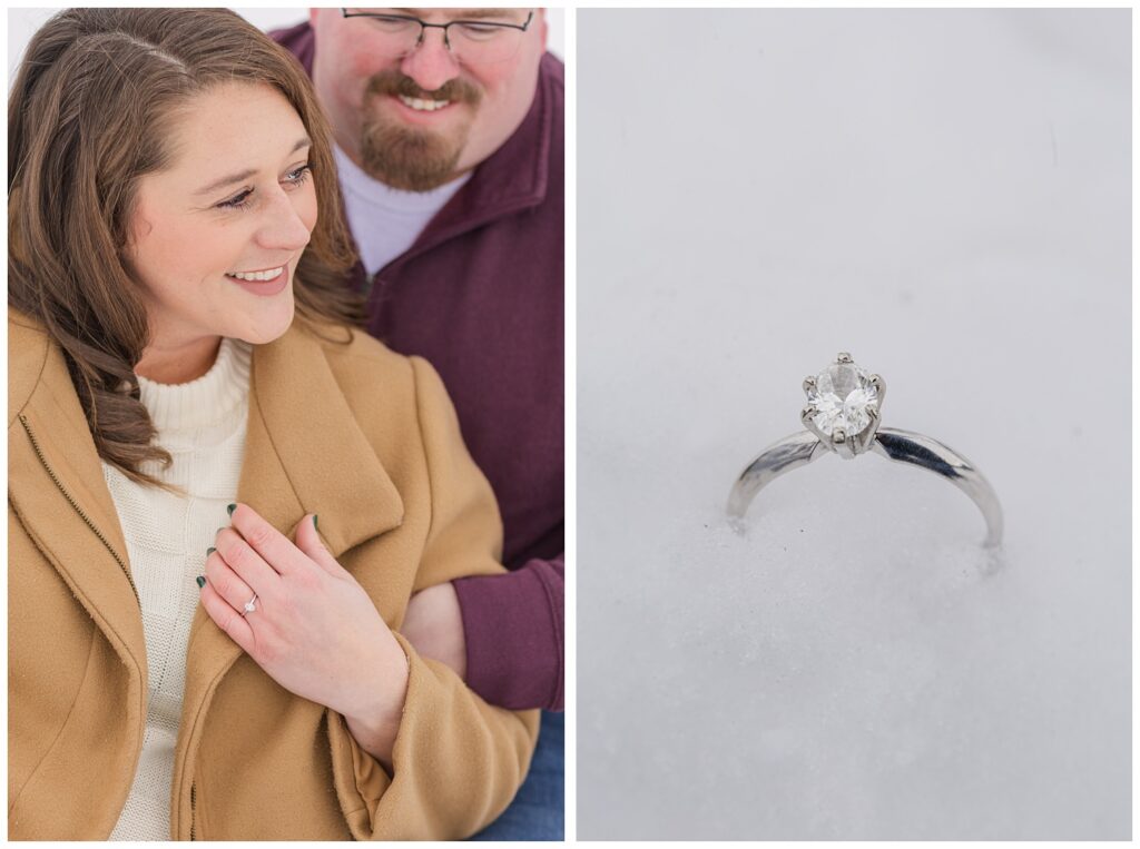 white gold and diamond engagement ring sitting in the snow in Bloomville, OH