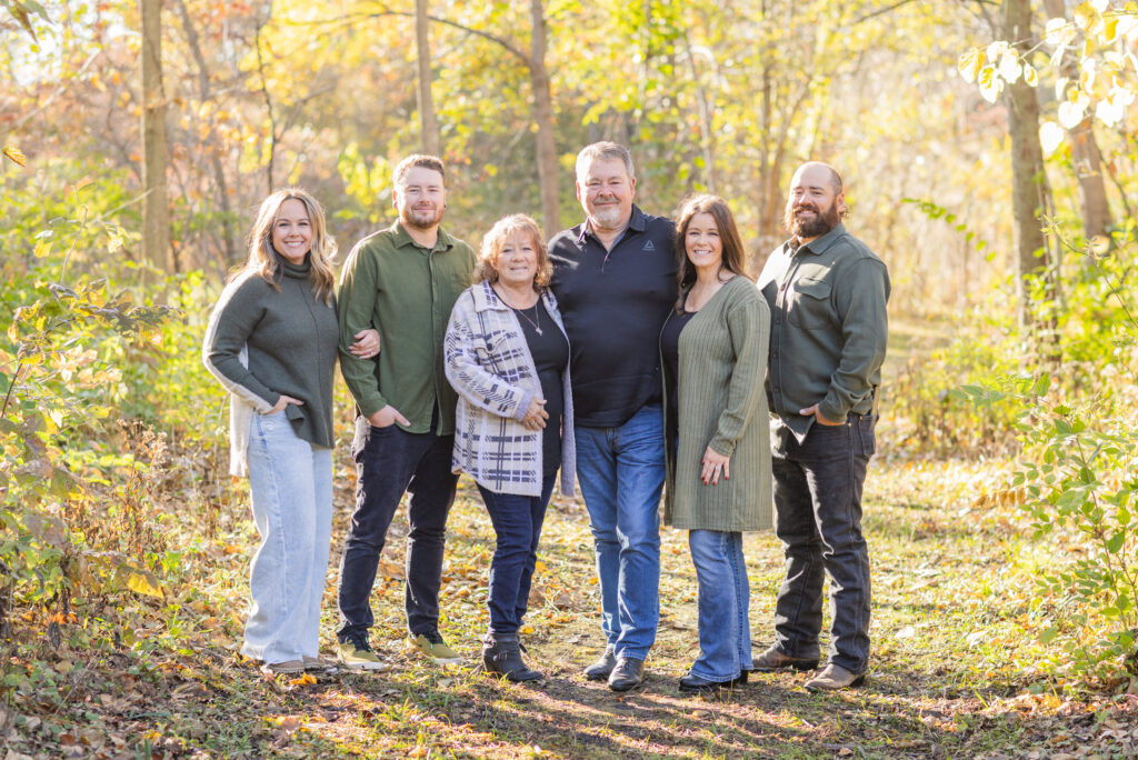 extended family session on a wooded path in Fremont, Ohio