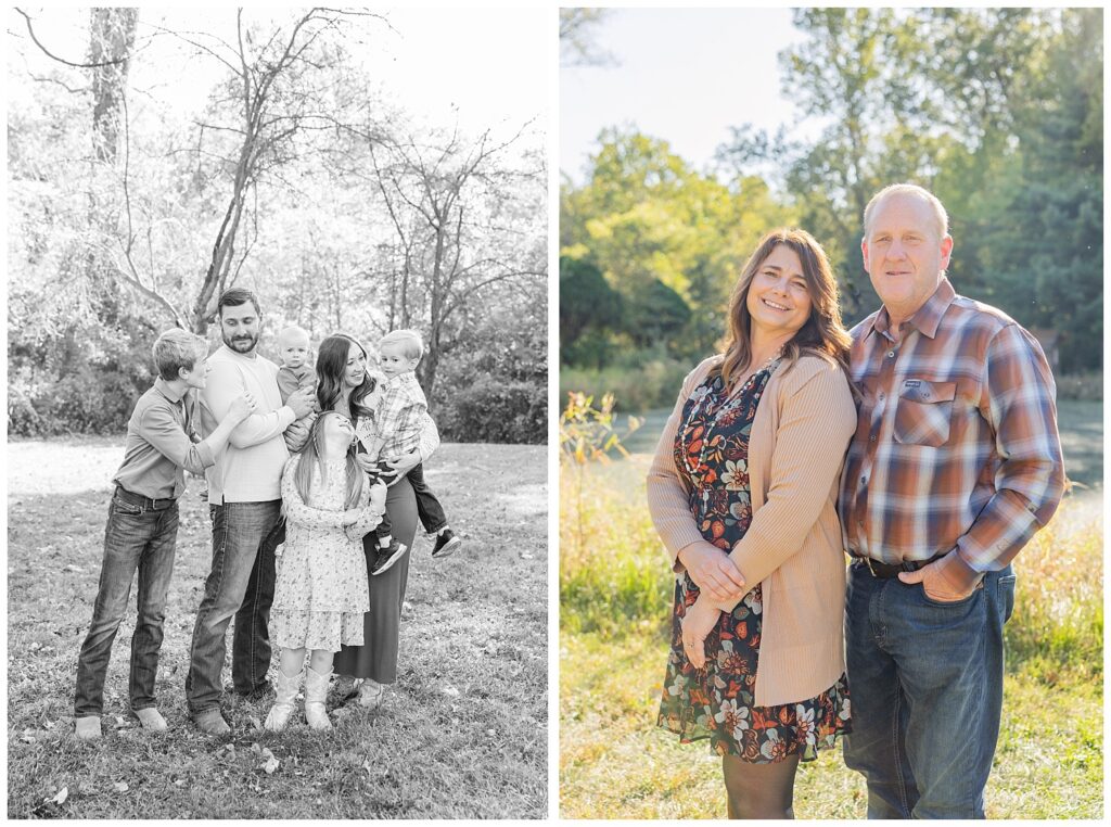 family posing together in a field for extended session in Toledo, OH