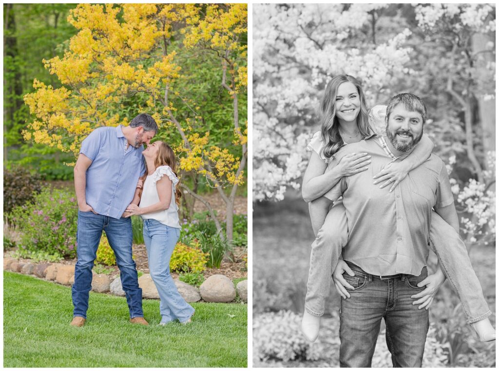 engaged couple at couples session on a family farm in Bradner, Ohio
